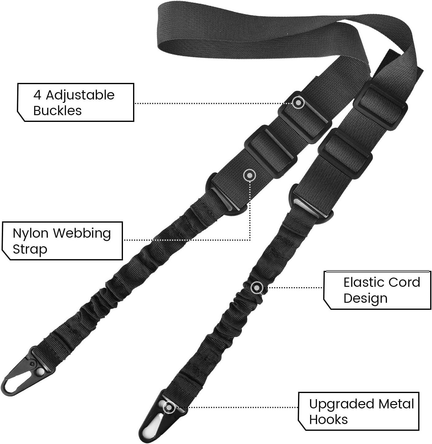 Two Points Sling Tactical Gun Sling with Length Adjuster 2 Point Sling for Outdoor Accessories