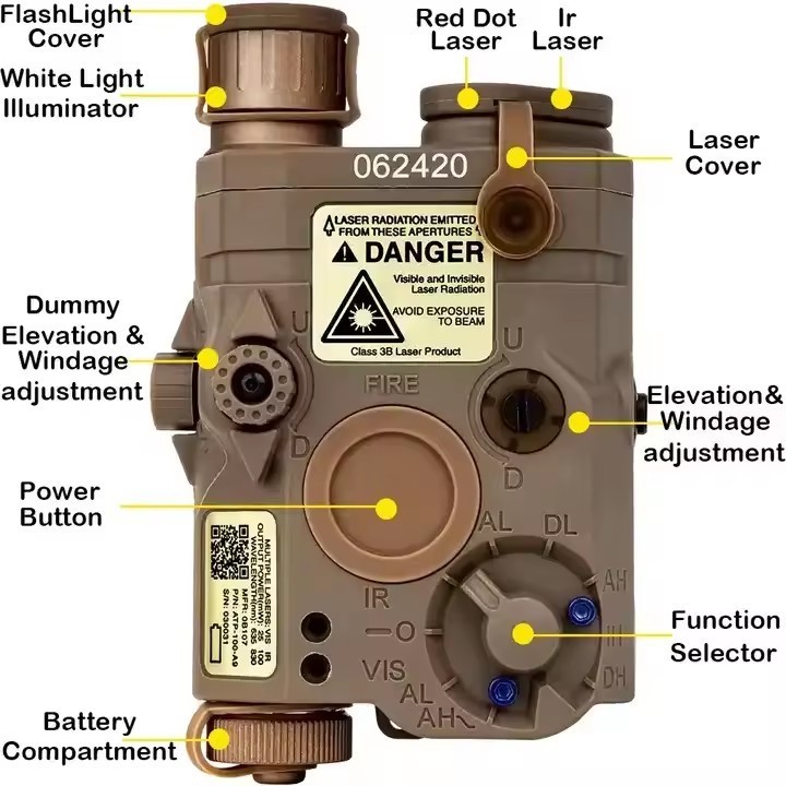 LA5 PEQ-15 Battery Box Tactical Led flash light with red IR Laser Tactics case Multi-function
