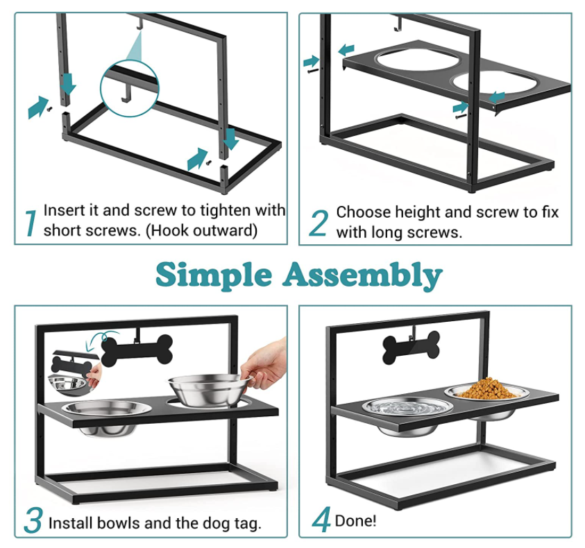 Pet Adjustable Height Stainless Steel Bowl Elevated Dog Bowl With Stand For Cats And Dogs