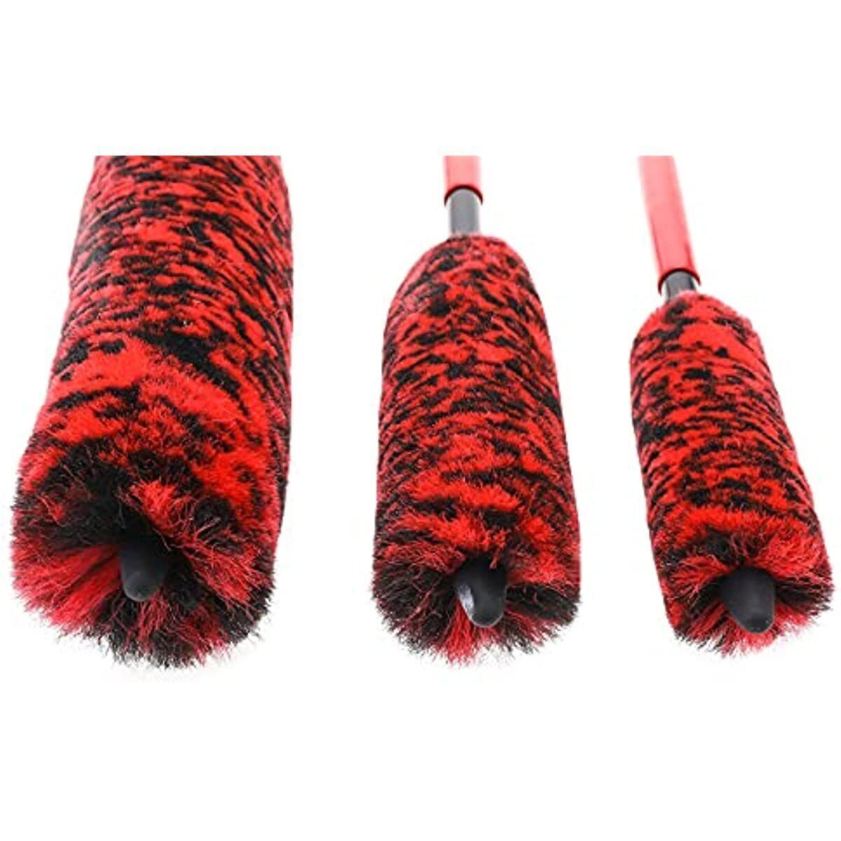 NBT 3PCS Metal Free Synthetic Woolies Wheel Rim Brush Dense Fibers Large Wheel Car Detailing Brush Kit