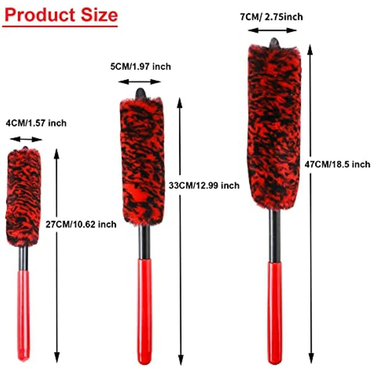 NBT 3PCS Multipurpose Use Metal-Free Synthetic Wool  Auto Wash Brush Wheel Rim Car Detailing Brush Kit