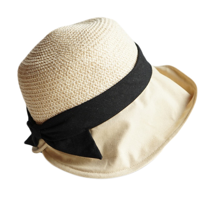 High Quality Cotton Linen Bowknot French Retro Beach Bucket Straw Hat