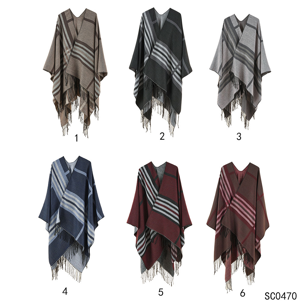 2021 Winter Warm Plaid Thick Cape Shawl Luxury Poncho Cape Shawls Poncho