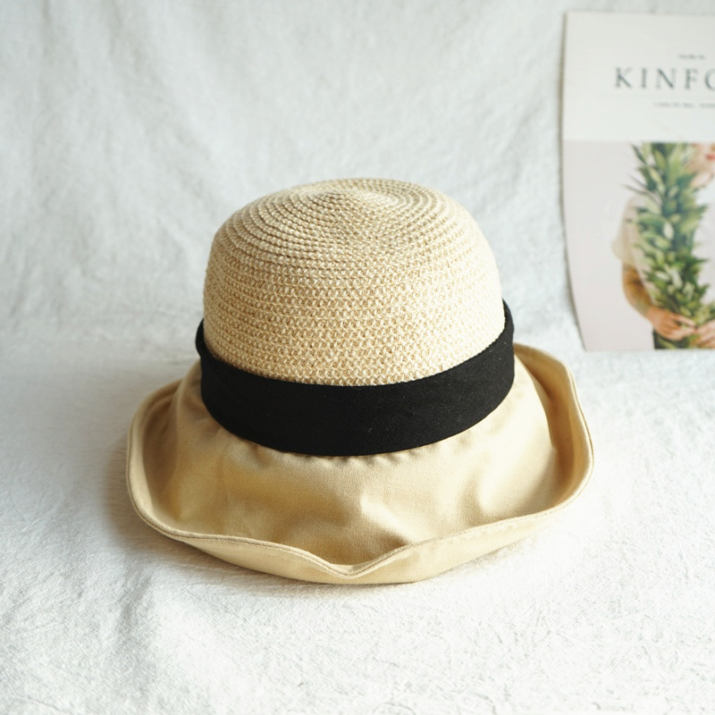 High Quality Cotton Linen Bowknot French Retro Beach Bucket Straw Hat