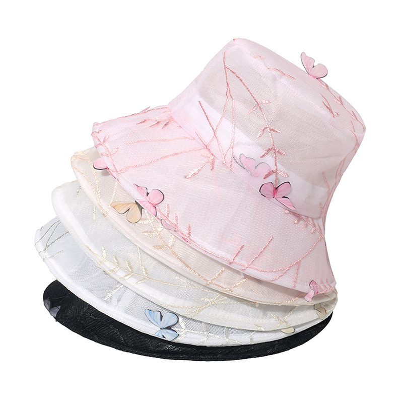 New Fashion Wholesale Flower Church Hats Elegant Summer Ladies Organza Wedding Hats Women Church Bucket Hats