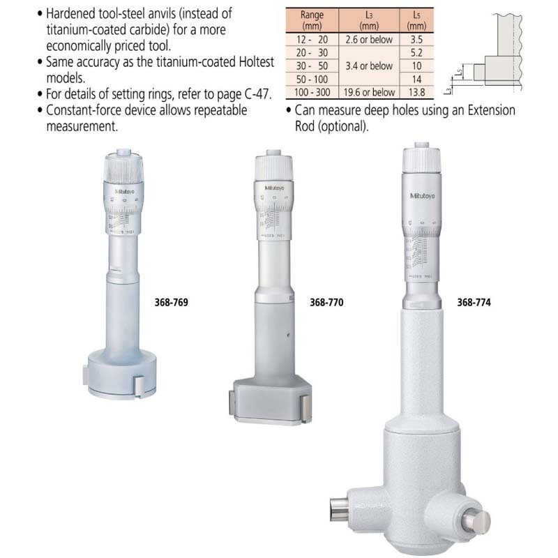 Mitutoyo Holtest SERIES 368 - Three-point Internal Micrometers, inside micrometer