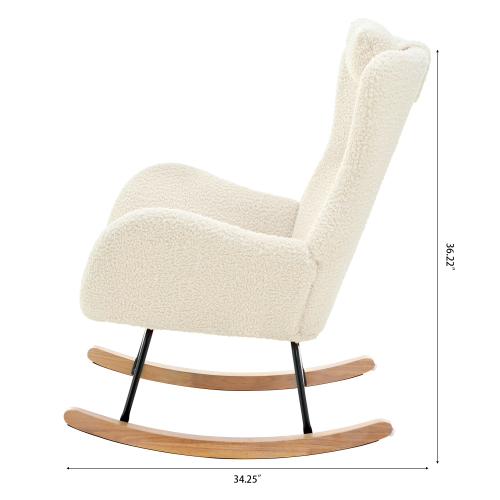 TOSEE Nordic Style FurnitureTeddy Fabric Steel Frame With Wood Legs Living Room White Rocking chair