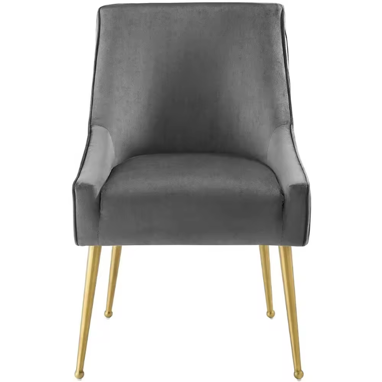 Modern Luxury Velvet Padded Dining Chair With Armrests Sturdy KD Gold Plated Legs And Unique Pleated Design On The Back