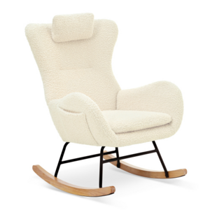 TOSEE Nordic Style FurnitureTeddy Fabric Steel Frame With Wood Legs Living Room White Rocking chair