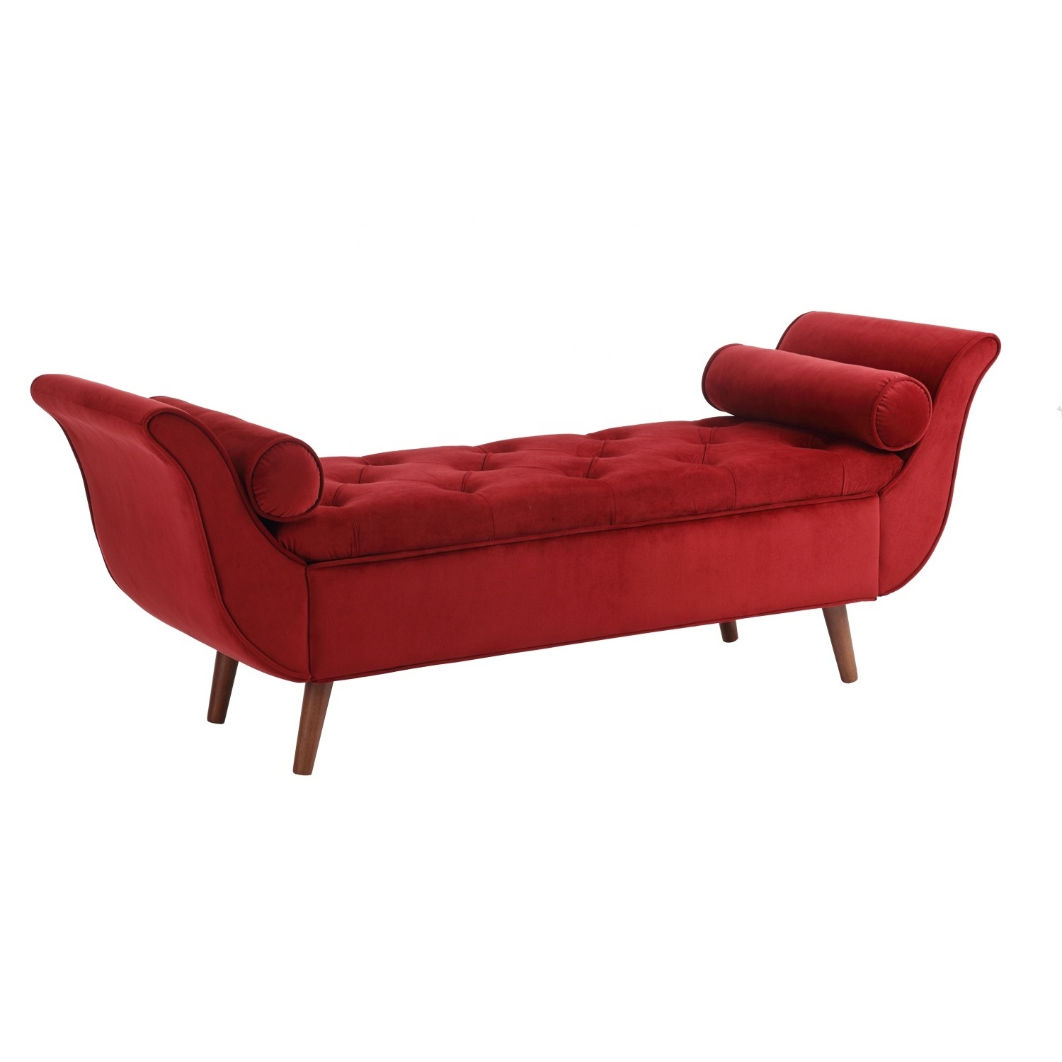 Modern new design elegant red velvet fabric tufted solid wood frame leg bedroom storage bench