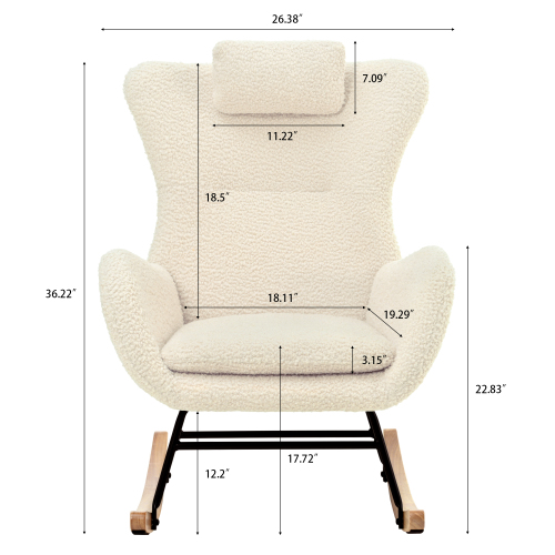 TOSEE Nordic Style FurnitureTeddy Fabric Steel Frame With Wood Legs Living Room White Rocking chair