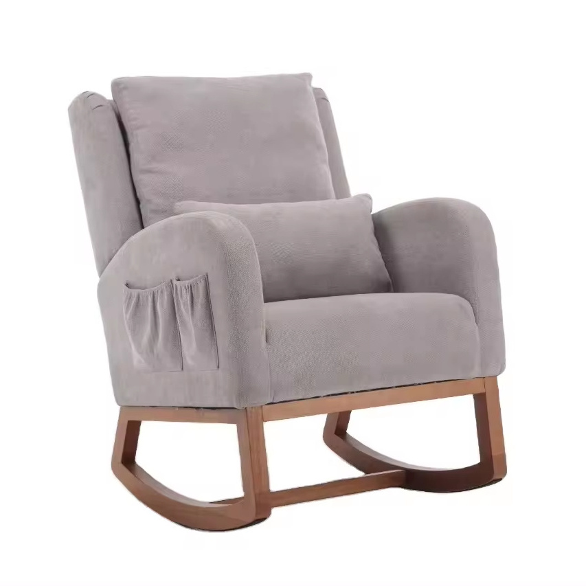 Hot sale indoor scandinavian bentwood gray velvet fabric nursing rocking chaise lounge chair