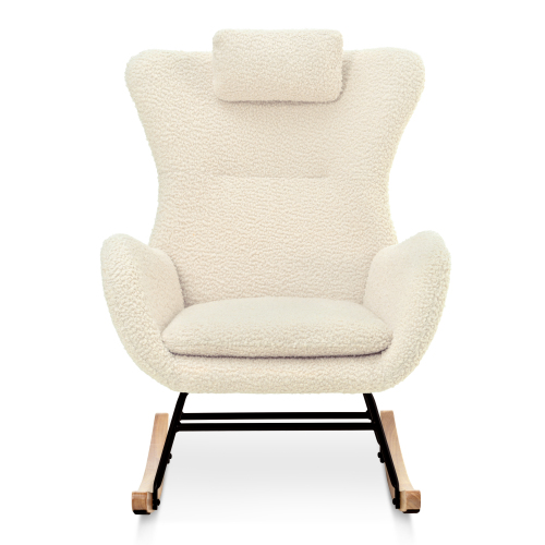 TOSEE Nordic Style FurnitureTeddy Fabric Steel Frame With Wood Legs Living Room White Rocking chair