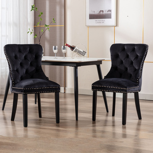 Cheap Classic Furniture Black Velvet Fabric Wooden Frame Tufted Upholstered Ring Back Dining Chair