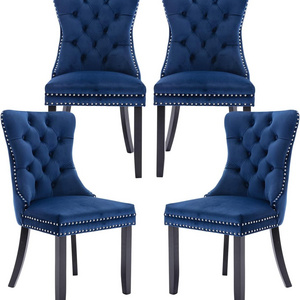 Hot Sale Modern Design Rubber Wooden Frame Velvet Fabric Tufted Button Dining Room Chair