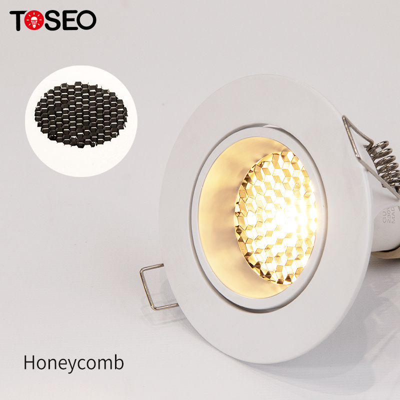 TOSEO Frame Adjustable Honeycomb Gu10 Mr16 Anti Glare Recessed Downlights Round Small Aluminum Modern Customized LED 3W 5W 6W 7W