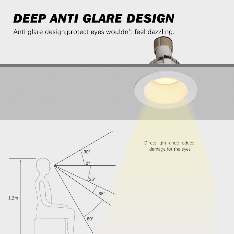 Indoor Lighting 3W 5W 6W 7W Ceiling Light Housing Anti-glare Recessed COB Die-cast LED Downlight