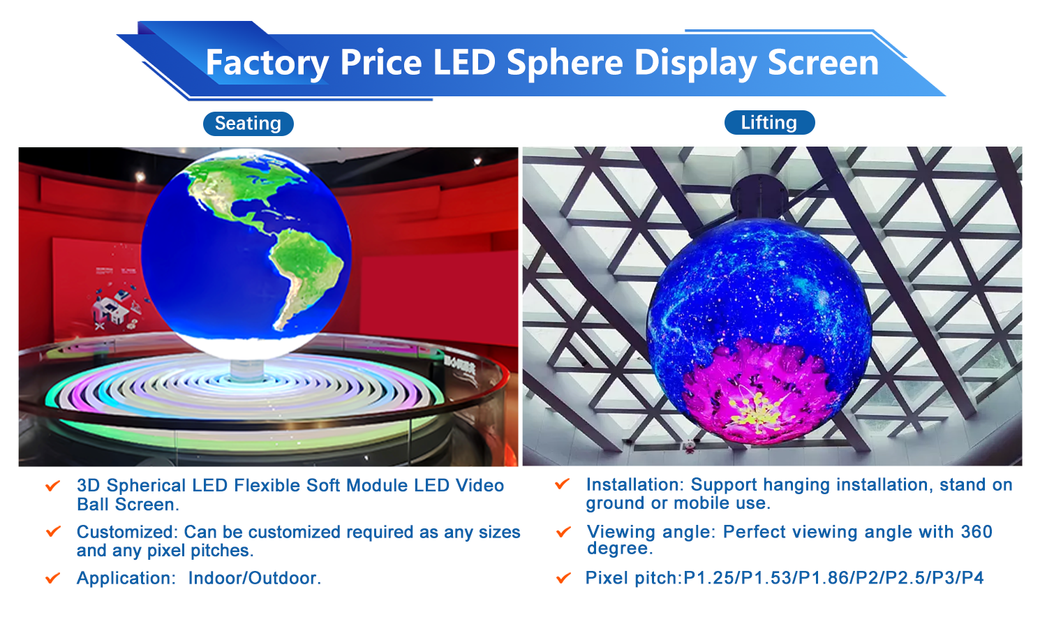 Toosen Factory Custom Globe Sphere Screen P1.8 P1.9 P2 P2.5 P3 P4 LED Ball Screen Video Irregular Shaped Spherical LED Display