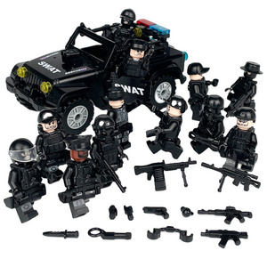 City Military Vehicle Special Forces Soldier Mini Action Figures with Weapon Shield Jeep Building Block Set Gift For Kids