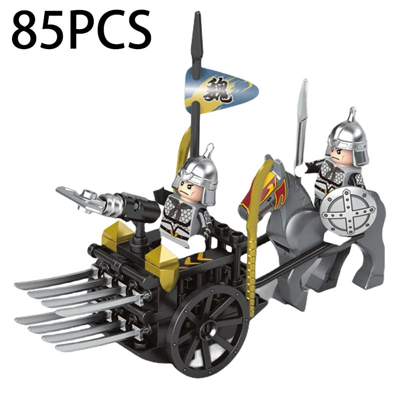 MOC Ancient Three Kingdoms Medieval Siege Chariot Vehicles Building Blocks Car Figures Weapon Horse Shield Flags Bricks Toy Gift