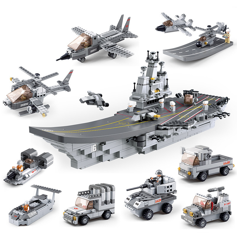 Hot Sale 9-in-1 Aircraft Carrier Children Assembled Bricks Blocks Educational Building Toys with 28 Kinds of Modeling Wholesale