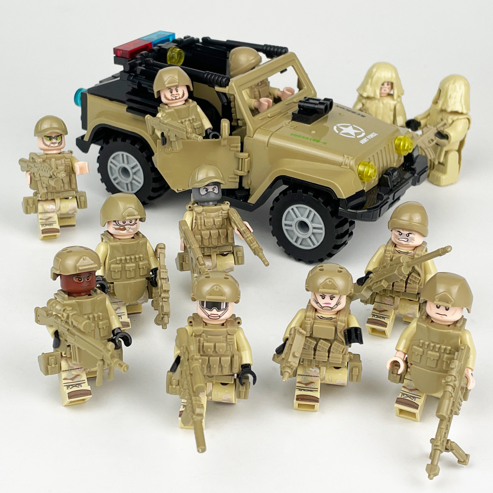 City Military Vehicle Special Forces Soldier Mini Action Figures with Weapon Shield Jeep Building Block Set Gift For Kids