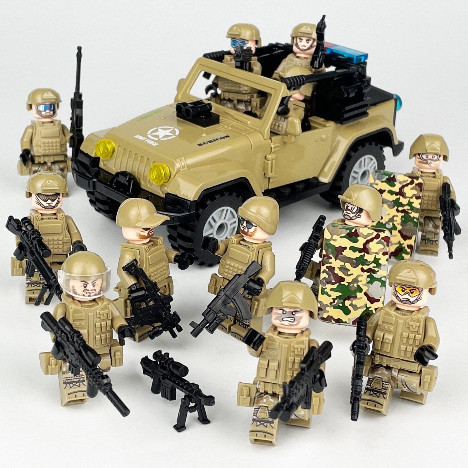 City Military Vehicle Special Forces Soldier Mini Action Figures with Weapon Shield Jeep Building Block Set Gift For Kids