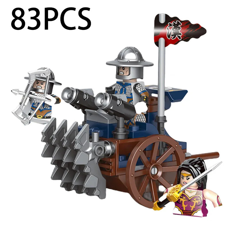 MOC Ancient Three Kingdoms Medieval Siege Chariot Vehicles Building Blocks Car Figures Weapon Horse Shield Flags Bricks Toy Gift