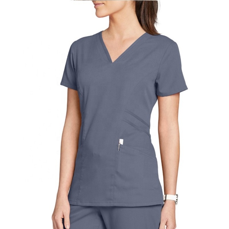 V-Neck Scrubs Hospital Uniforms Hot Selling Stylish Burgundy Navy Blue Medical Scrub Nursing Polyester Stretchy Hospital Uniform