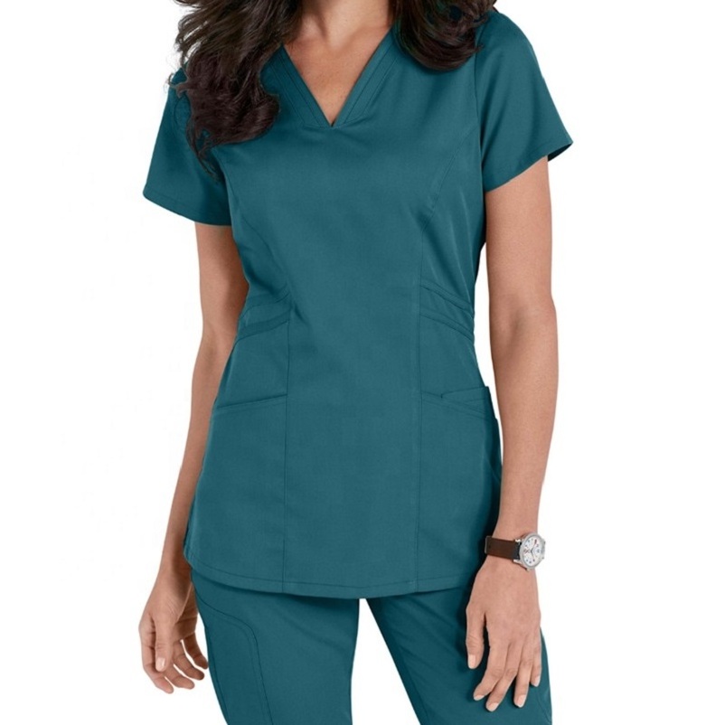 V-Neck Scrubs Hospital Uniforms Hot Selling Stylish Burgundy Navy Blue Medical Scrub Nursing Polyester Stretchy Hospital Uniform