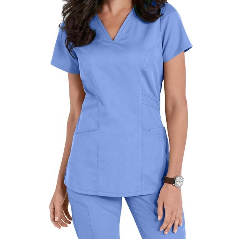 V-Neck Scrubs Hospital Uniforms Hot Selling Stylish Burgundy Navy Blue Medical Scrub Nursing Polyester Stretchy Hospital Uniform