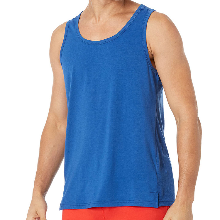 Wholesales Color Customized Logo Men Rib Fabric Spandex Cotton Collar Casual Singlets Men Vest O Neck Men Tank Top