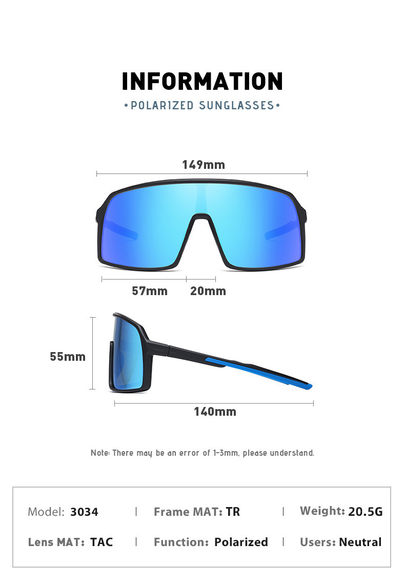 Windproof Big Frame Shield Visor Sunglasses Oversized One Piece Lens Polarized Sun Glasses Sports Bike Wrap Round Shade