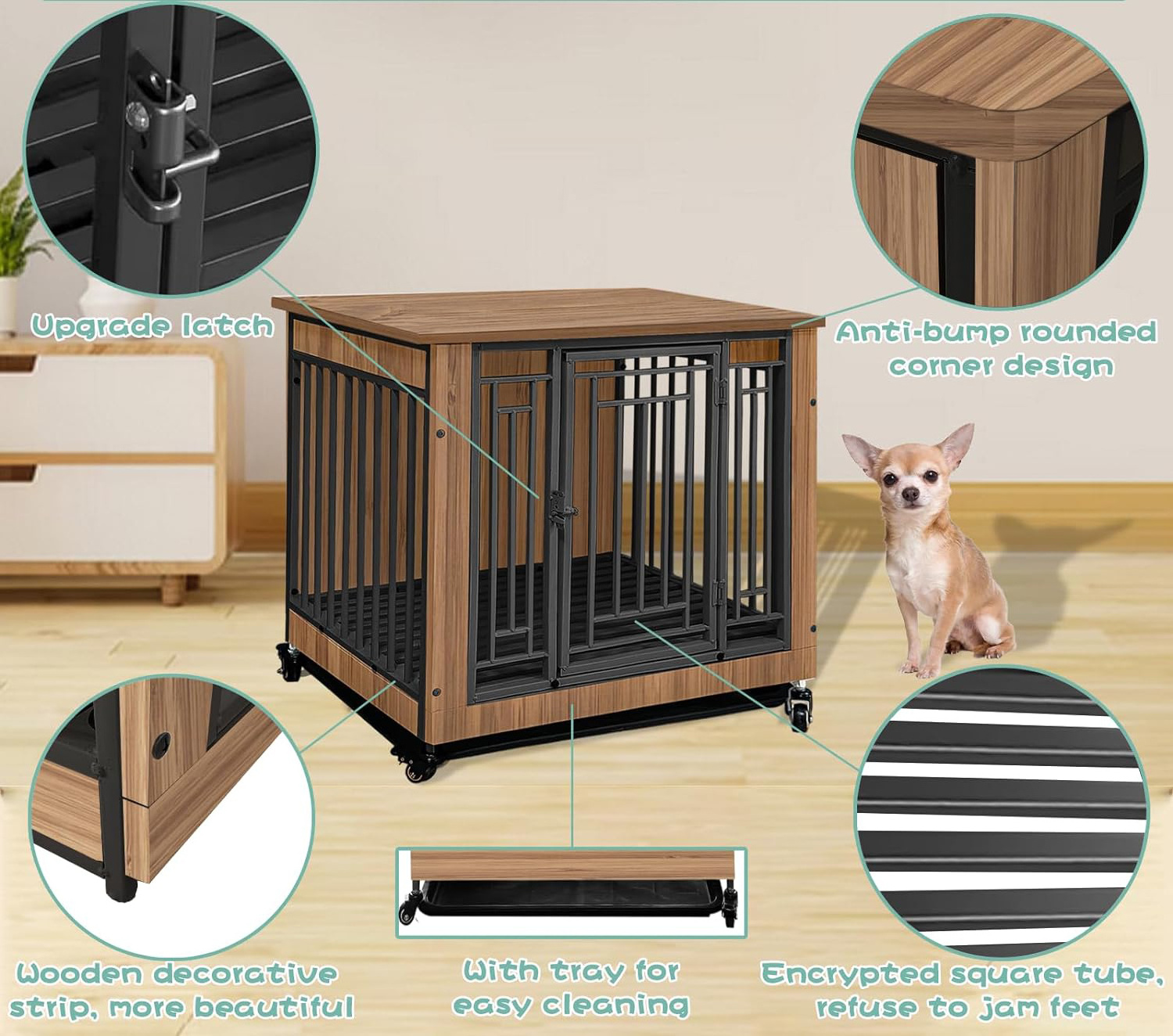 Indoor Dog Kennels Wooden Dog Crate Furniture-Style Dog Cages with Door