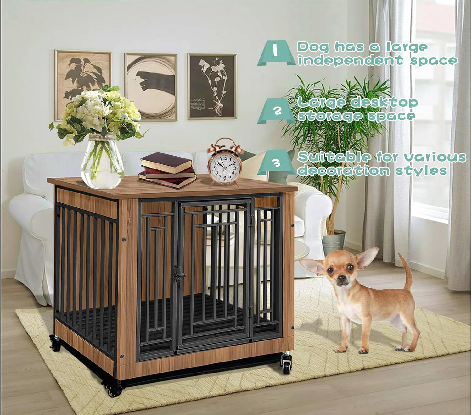 Indoor Dog Kennels Wooden Dog Crate Furniture-Style Dog Cages with Door