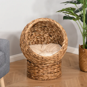 Modern Eco-friendly Natural Braided Elevated Basket House Chair Cat Bed Sofa With Cushion