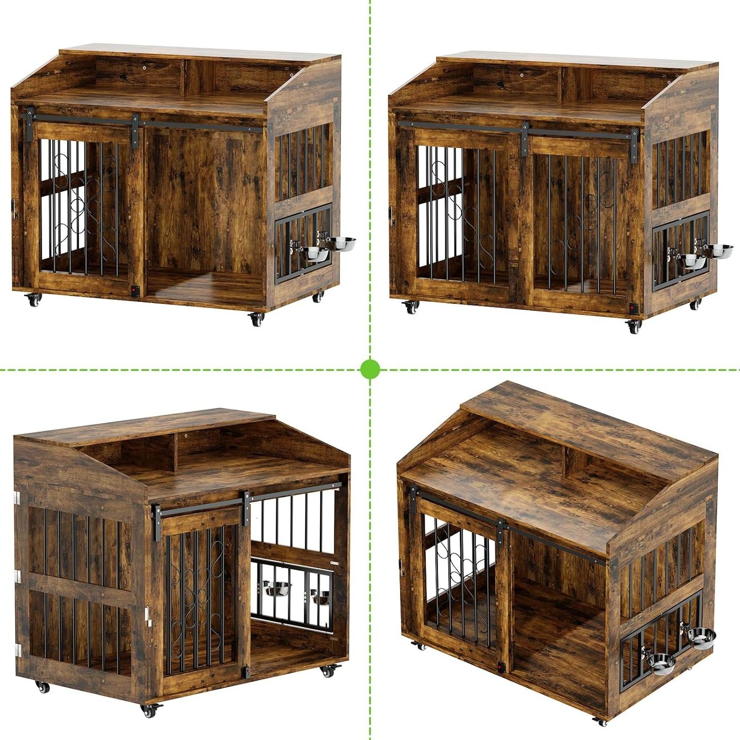 40 Inch End Table Wooden Dog Kennel Rustic Style Decorative Dog Crate Furniture with Sliding Barn Door