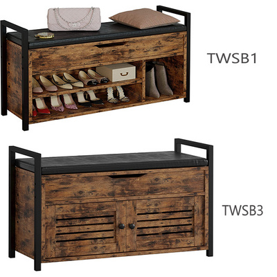 Indoor Wooden Furniture 2-Tier Shoe Rack Organizer Entryway Bench With Lift Top Storage Box