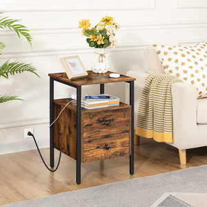 Wooden Bedroom Drawers Storage Shelf Side Table End Table Nightstands With Charging Station