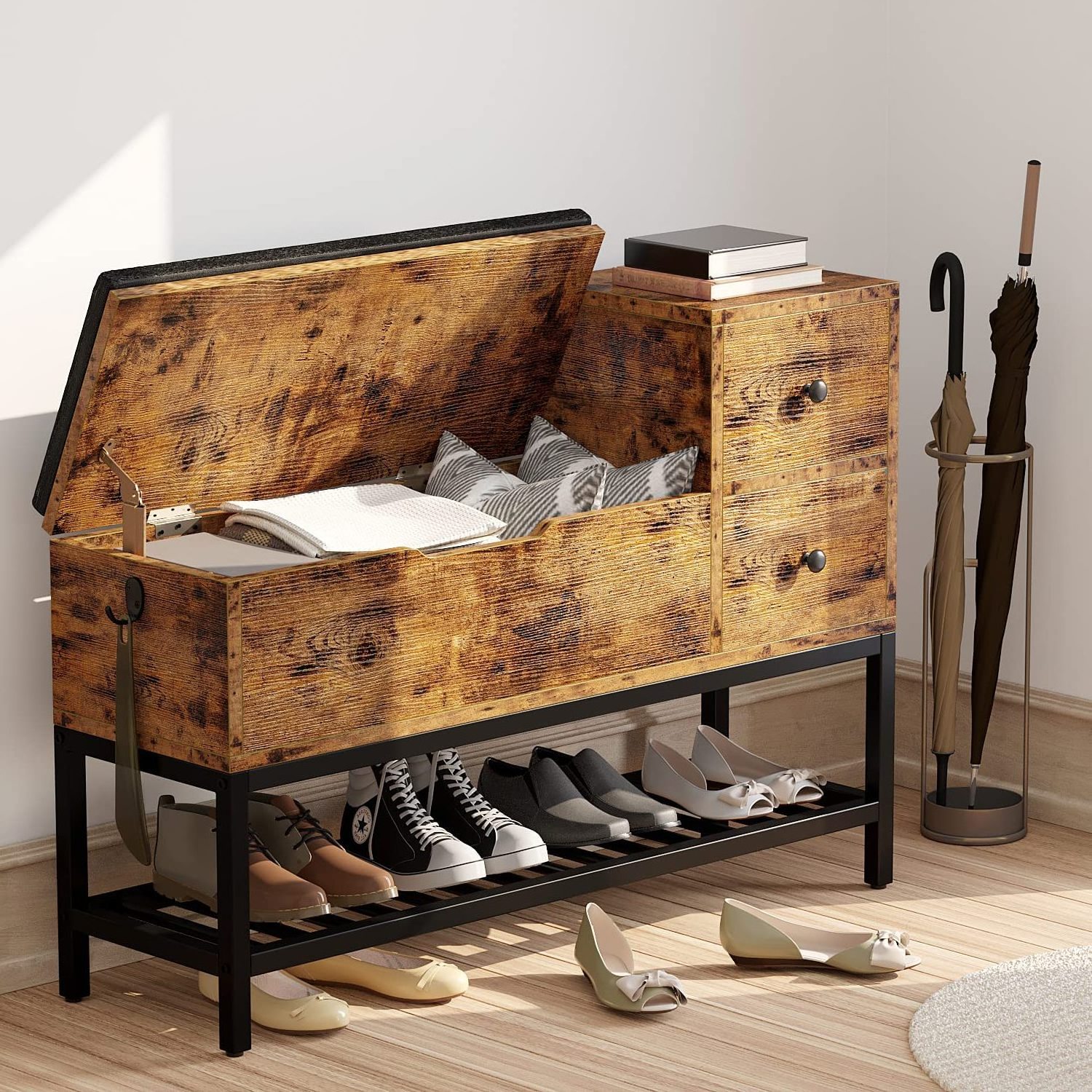 Shoe Storage Entryway Bench with Flip Top Box