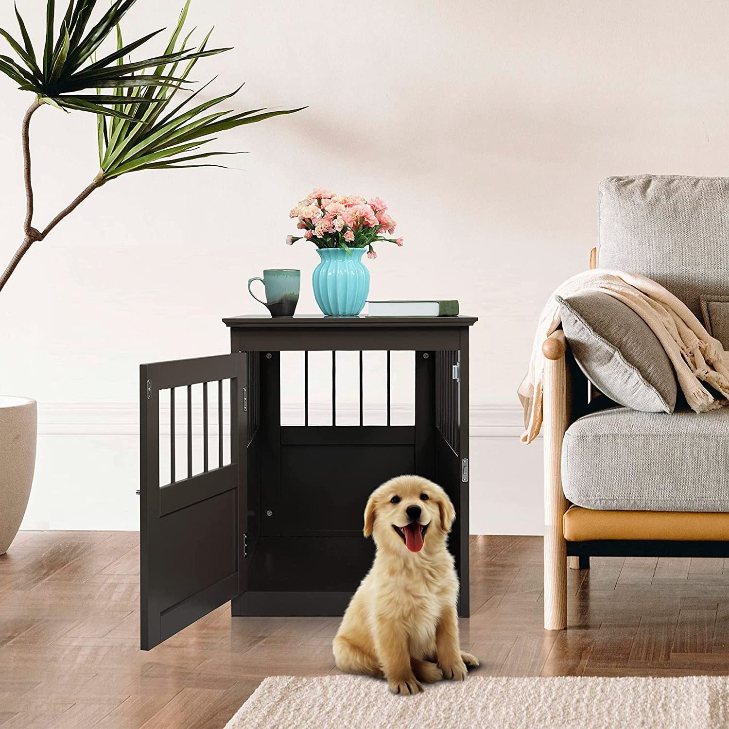 Easy To Transport Mesa final de jaula para perros Dog Furniture End Table Wooden Pet Crate