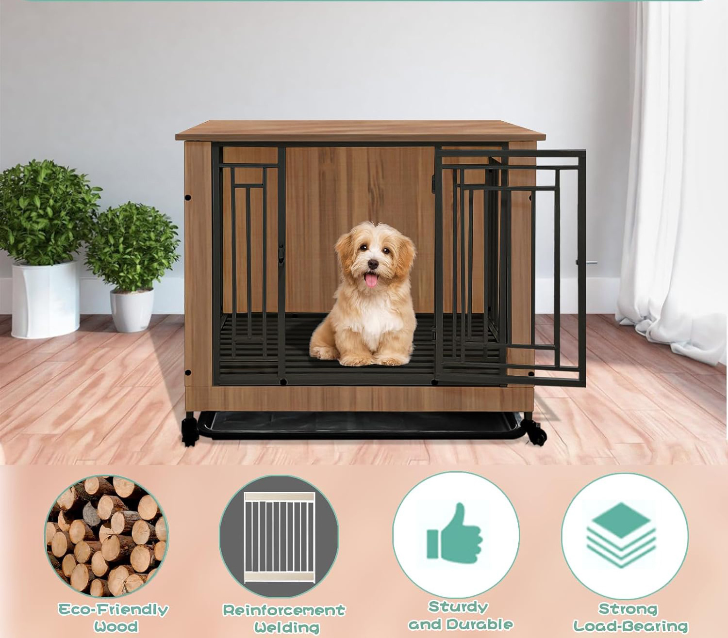 Indoor Dog Kennels Wooden Dog Crate Furniture-Style Dog Cages with Door