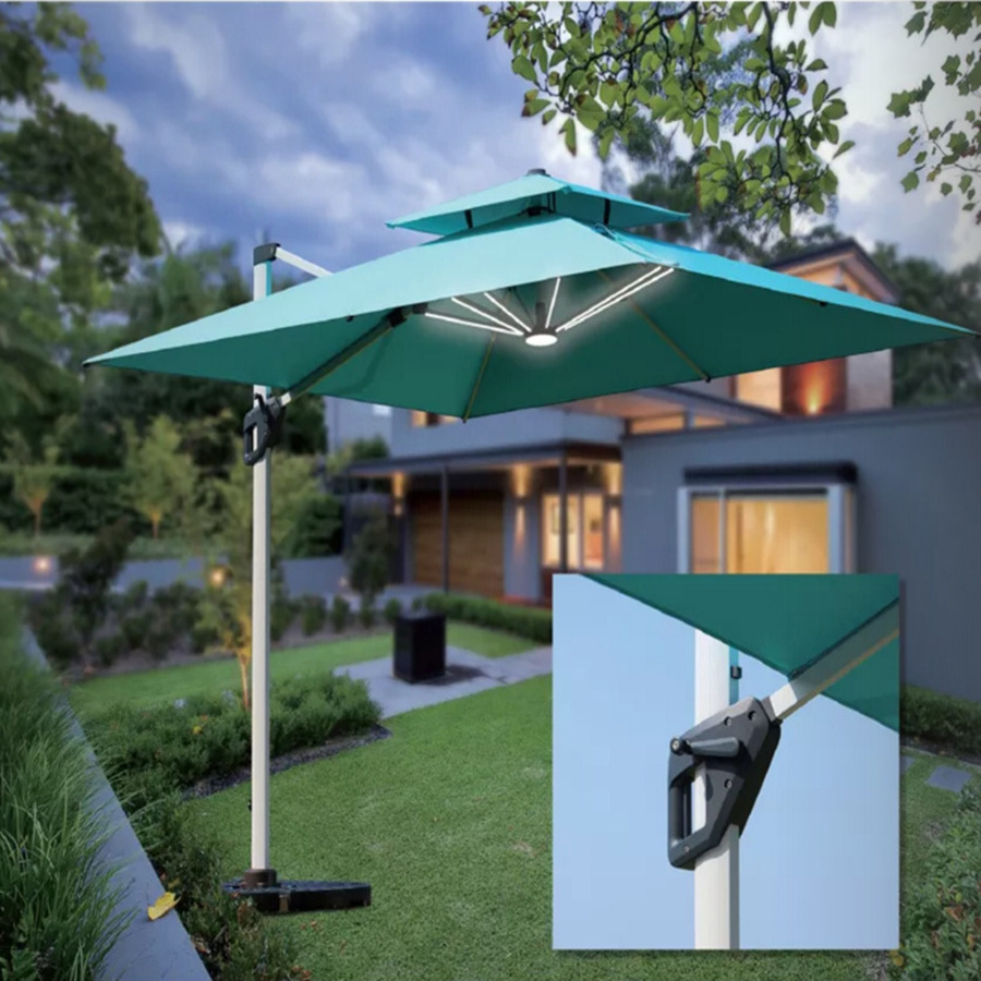 High Quality Patio Large Umbrella With Solar Led Lights Aluminum Garden Sunshade Outdoor Umbrellas With Base