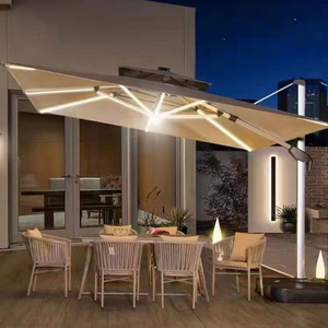 High Quality Patio Large Umbrella With Solar Led Lights Aluminum Garden Sunshade Outdoor Umbrellas With Base