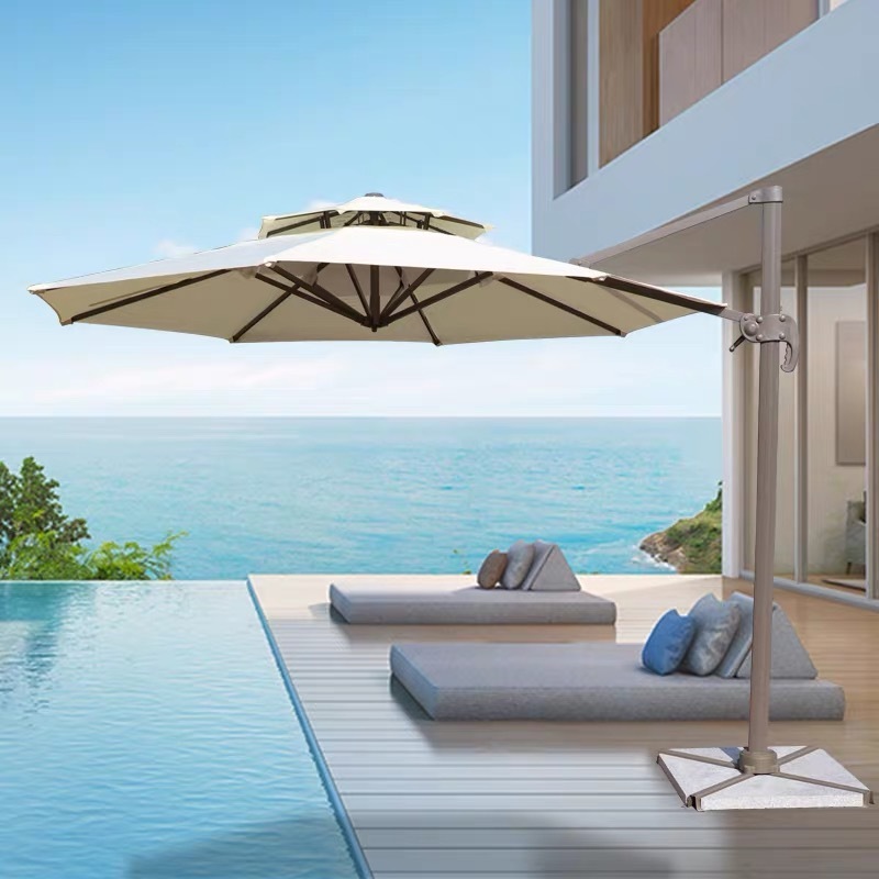 High Quality Luxury large cantilever umbrella outdoor patio garden umbrella aluminum furniture sun tilting parasol with base