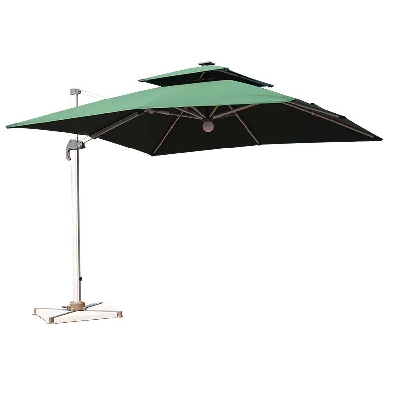 Wholesale Solar power Garden courtyard sunshade Umbrella 9FT Cantilever Patio Hanging Outdoor Market Umbrella with Cross Base