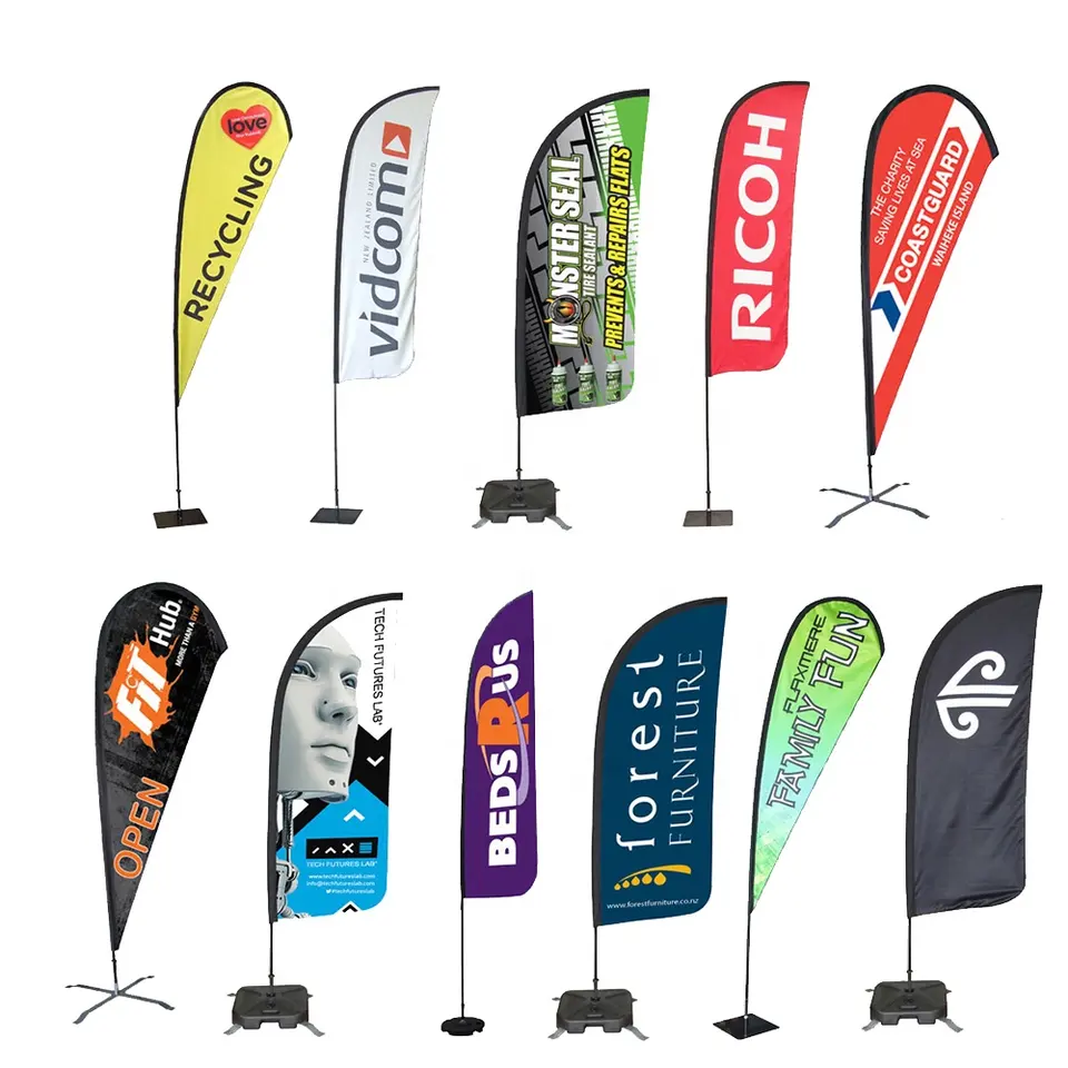 Custom Logo Design Advertising rectangle banner beach square flag tear drop banners beach flag stand