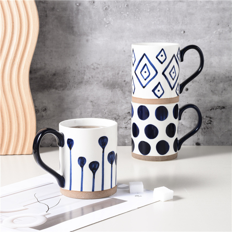 Nordic Blue Hand Painted Large Couple Milk Tea Cup Home Office Pottery Mug Ceramic Coffee Cup for Cafe