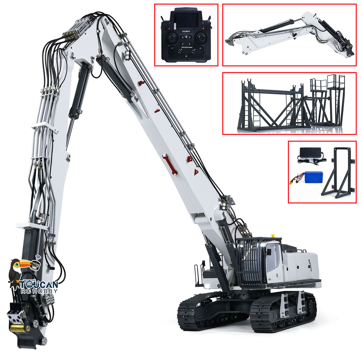 1/14 Hydraulic RC Excavators K970-300 Demolition Machine With Replaceable 2-arm Light Sound Radio Control TOUCAN Digger Toys