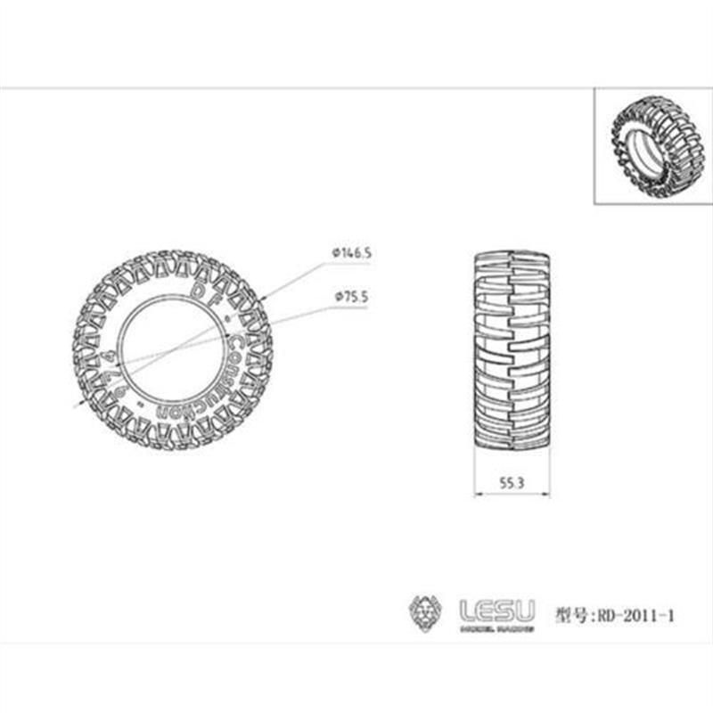 LESU 1Pair 146.5MM Rubber Wheel Tires for 1/16 RC DIY Model Truck Walking Tractor TOUCAN HOBBY TH16831-ali6